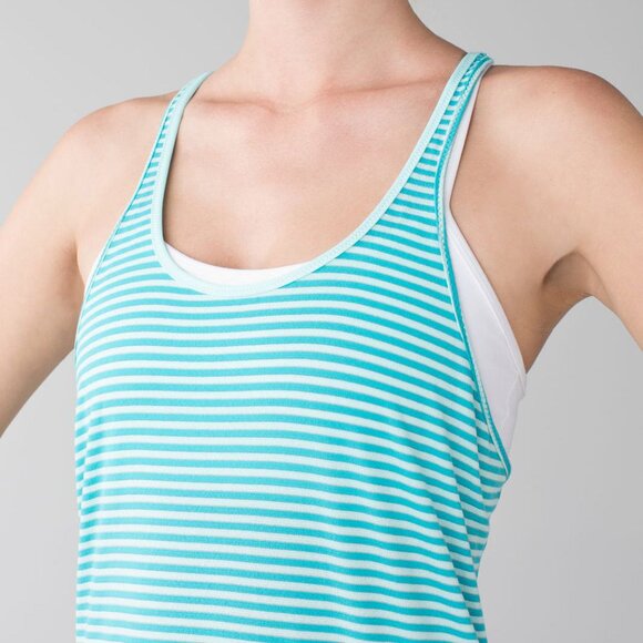 Lululemon What The Sport Singlet 10 – Silver Stripe Peacock Blue Tranquil Blue - Picture 6 of 7